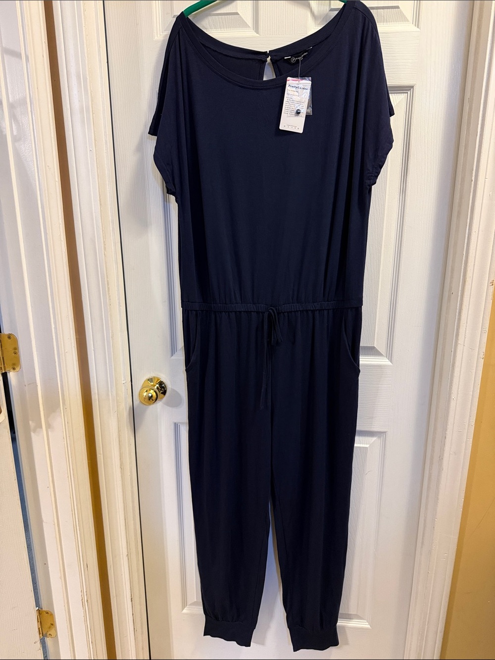NWT Pretty Garden XXL Women's Navy Short-Sleeve Drawstring Jumpsuit
